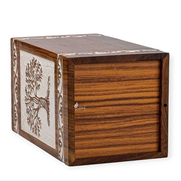 NIB INTAJ Handmade Rosewood Urn for Human Ashes Tree of Life Wooden - Picture 2 of 9